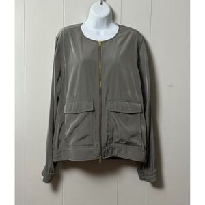 J.Crew Women's Olive Green Lightweight Bomber Jacket Full Zip Pockets Sz TXL
